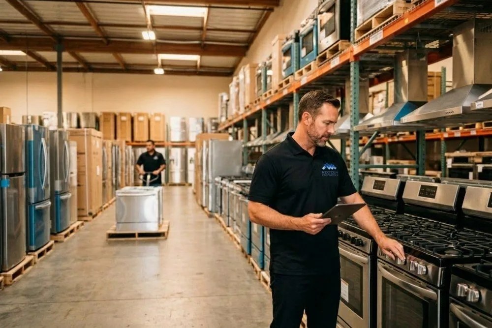 Warehouse facility storing stoves and refrigerators for Orange County multifamily properties