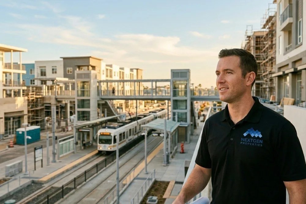 Proposed development site near OC Metro station with transit infrastructure visible