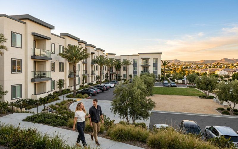 Modern multifamily property with new ADU units under construction in Orange County