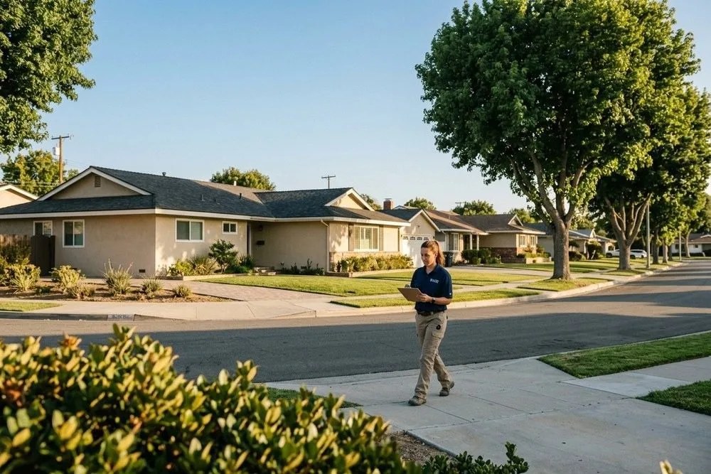 Orange County single-family neighborhood showing residential lots eligible for SB 9 lot splitting and infill duplex development