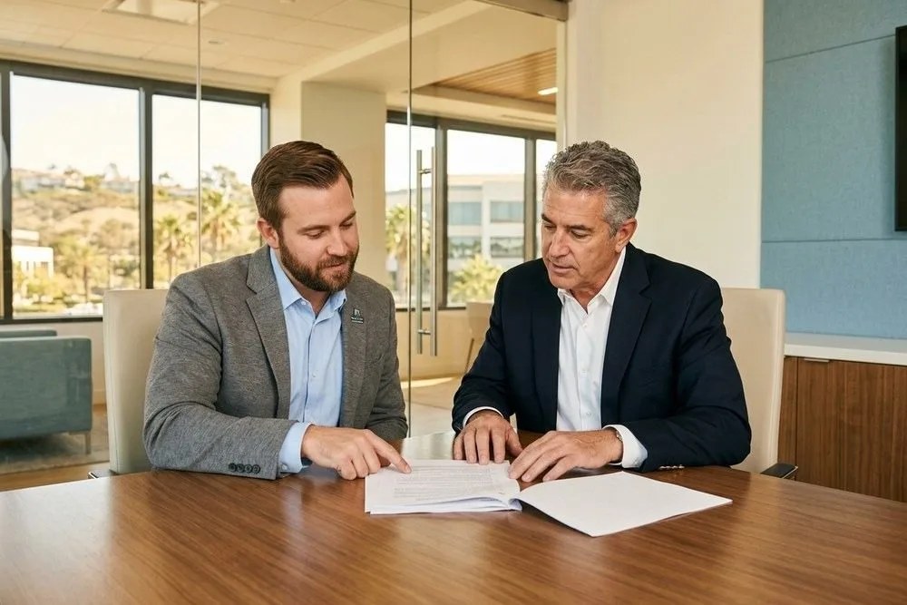 Landlord and tenant representative negotiating commercial lease TI allowance California office