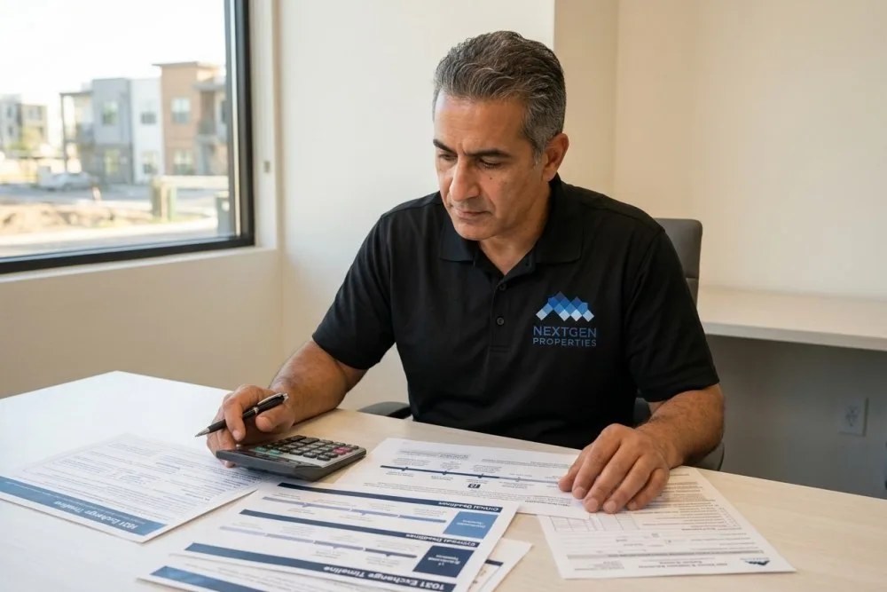 Multifamily property investor reviewing 1031 exchange timeline and identification documents