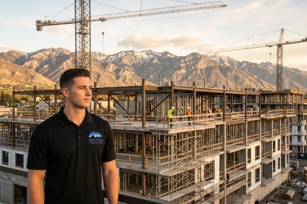 Modern multifamily development under construction in Utah with mountain views