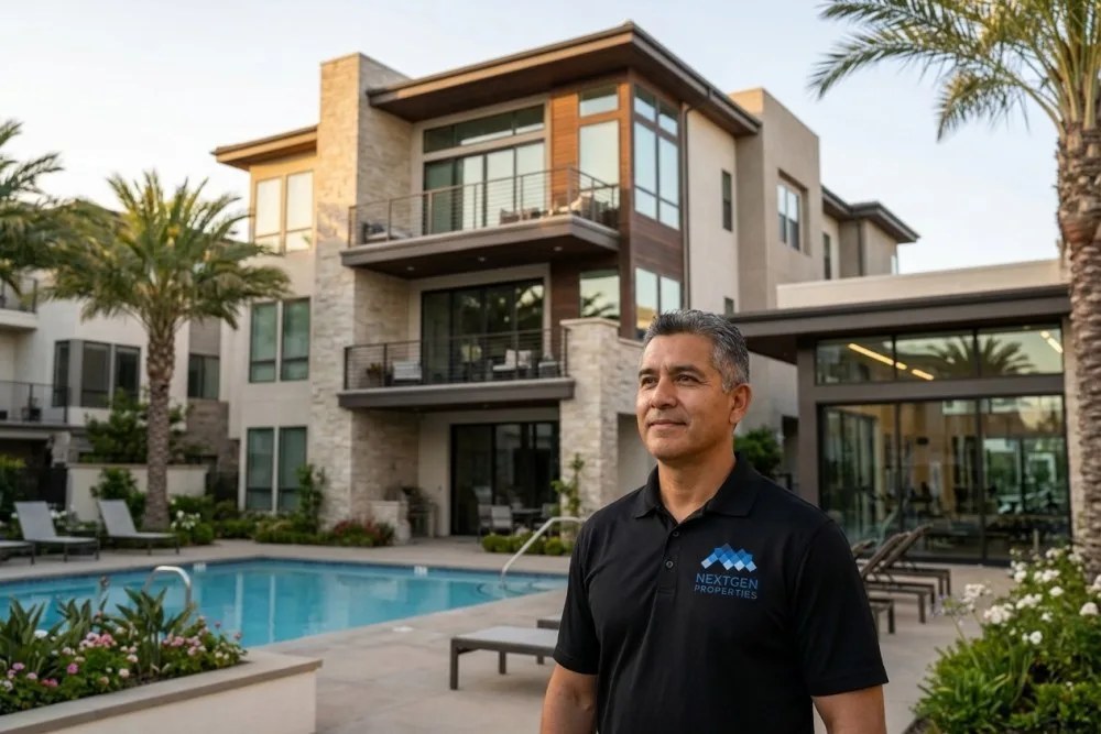 Orange County luxury condominium complex with modern architecture and resort-style amenities