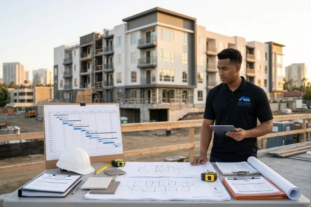 Construction timeline chart showing renovation phases for OC multifamily properties