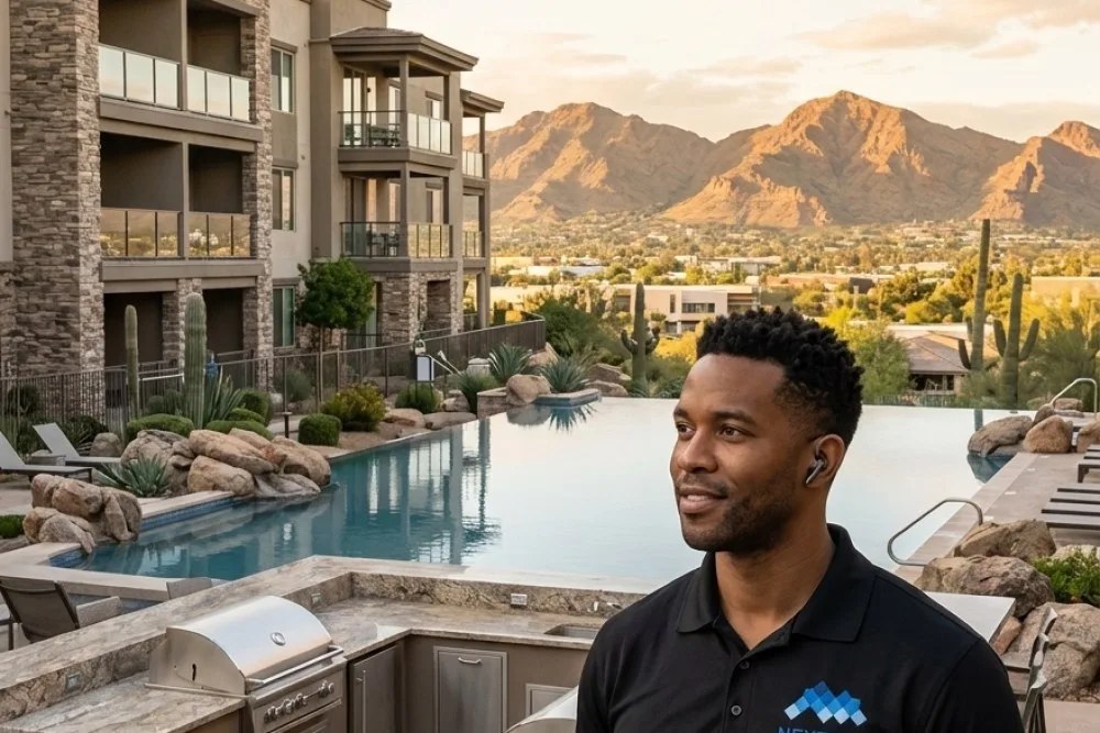 Scottsdale luxury multifamily complex with resort-style amenities and mountain views