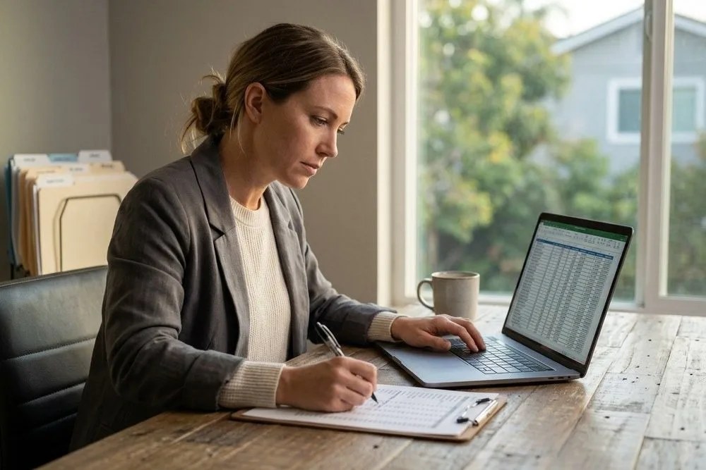 Real estate investor reviewing multifamily rent roll spreadsheet due diligence analysis