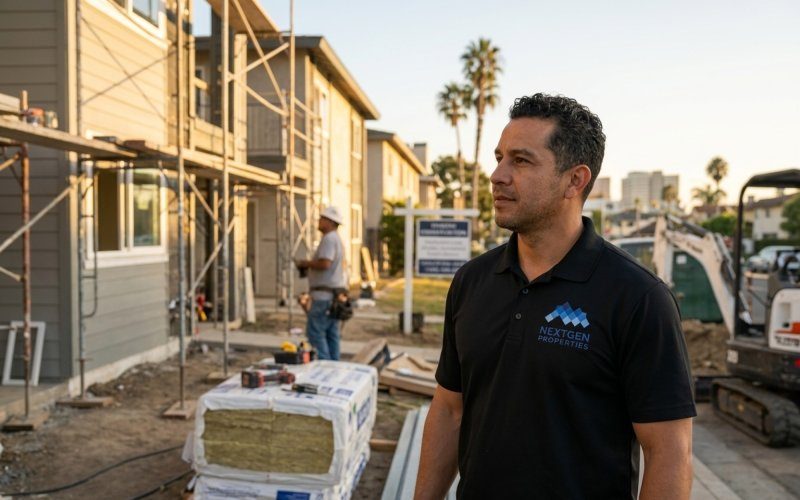 Orange County multifamily property renovation showing capital improvements in progress with construction materials and workers upgrading apartment units