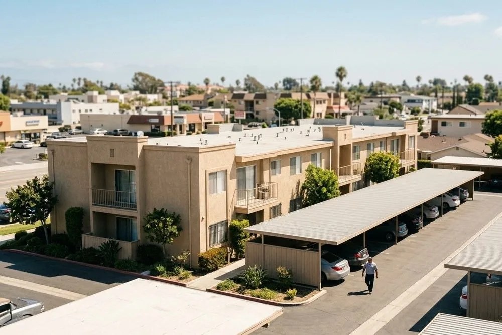 Solid 1980s apartment building in Anaheim California mid-county Orange County investment property