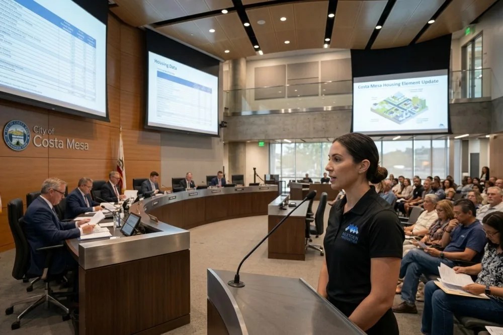 Orange County city council chamber during housing policy discussion
