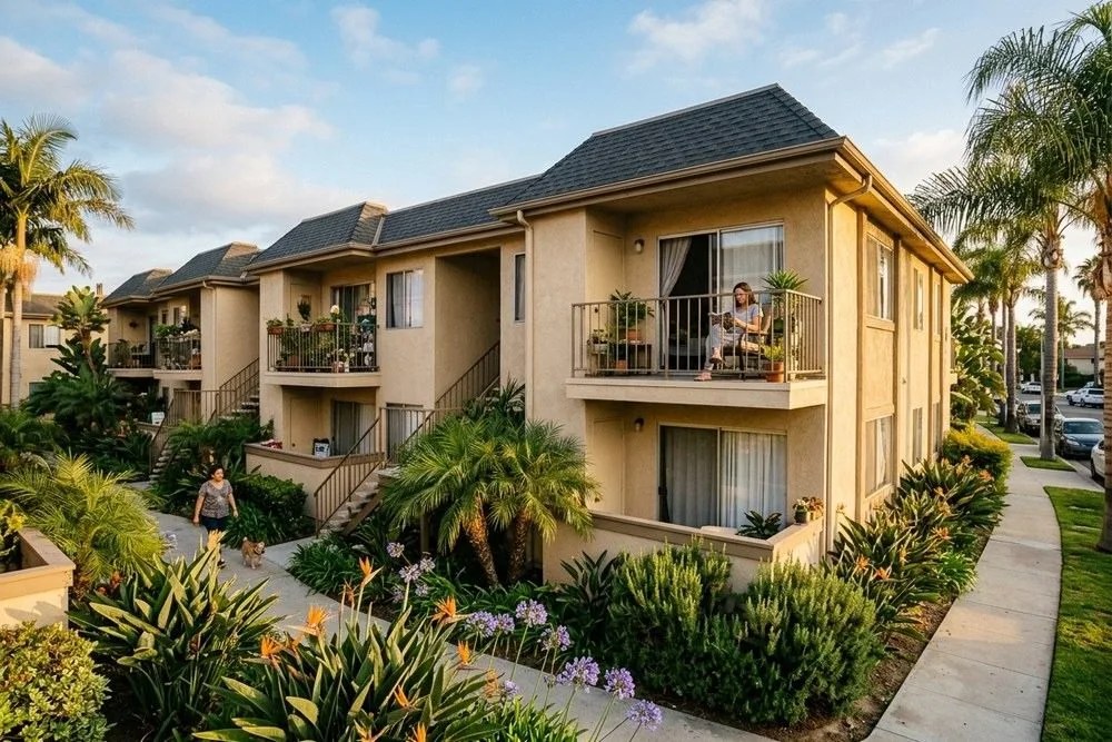 Costa Mesa workforce housing apartment building showing strong occupancy in the tight 2026 OC rental market