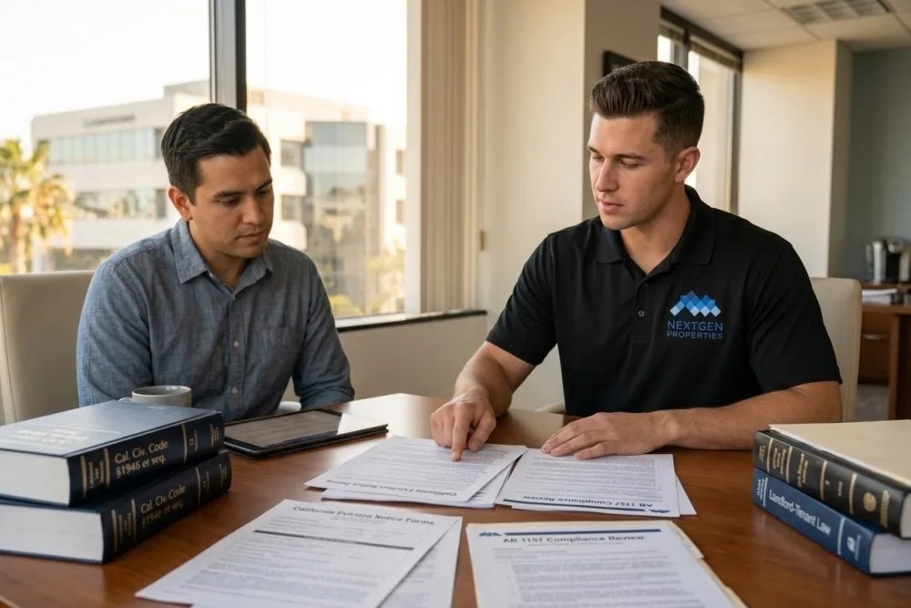 Legal consultation reviewing California eviction notice requirements and AB 1157 just-cause protections