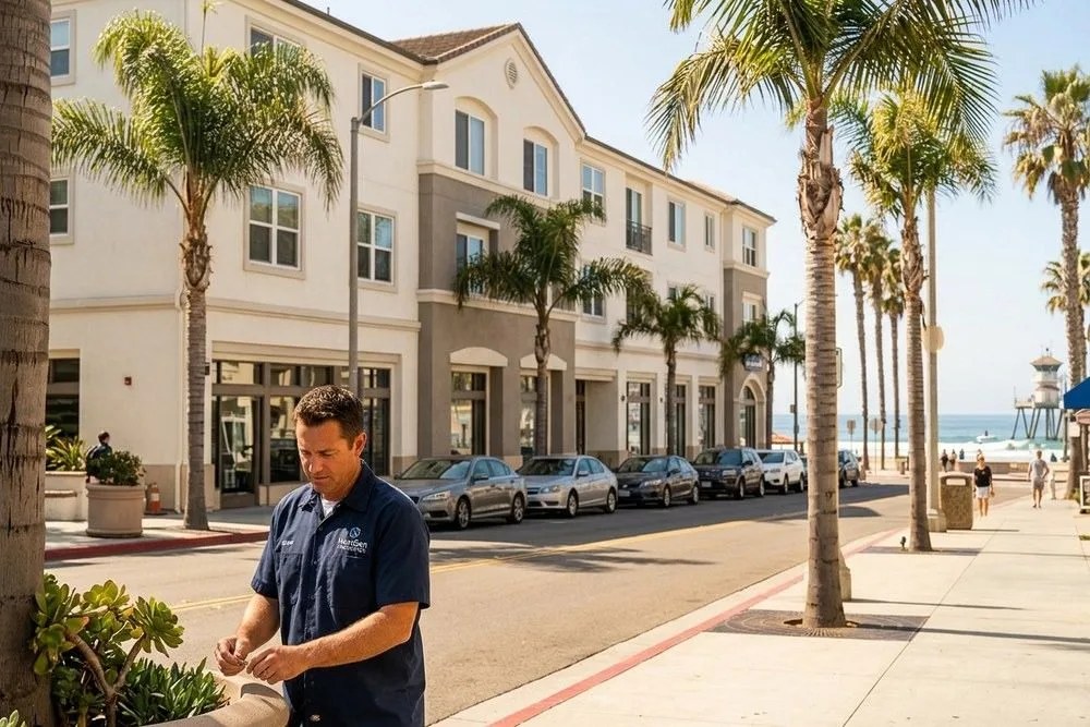 Huntington Beach downtown beach corridor apartments with Pacific Ocean view California