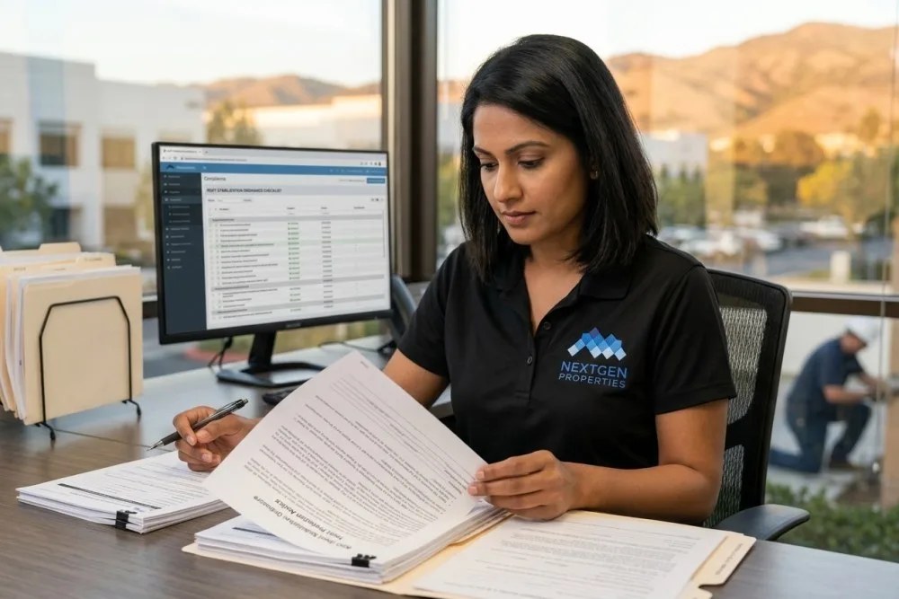 NextGen Properties manager reviewing RSO-compliant rent increase notice forms