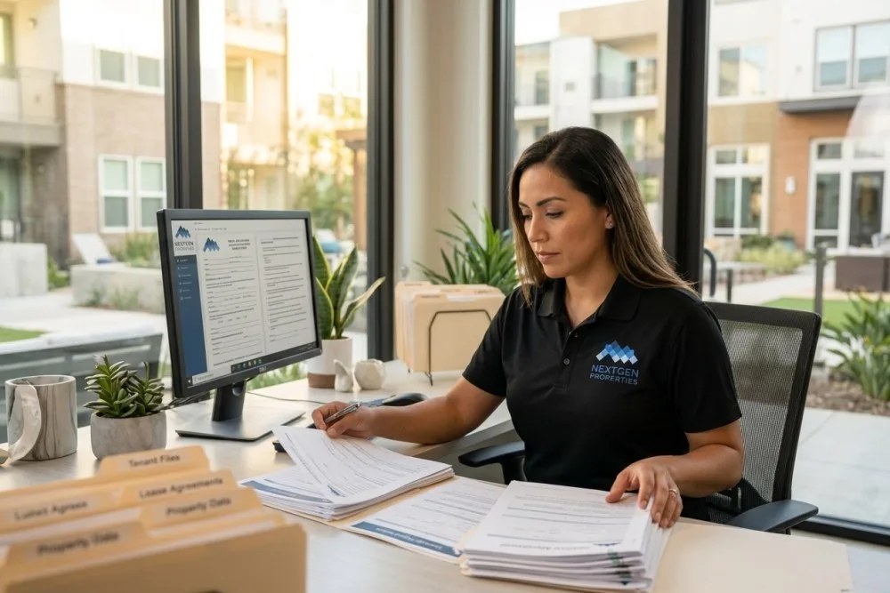 Orange County property manager reviewing rental applications with source-of-income documentation