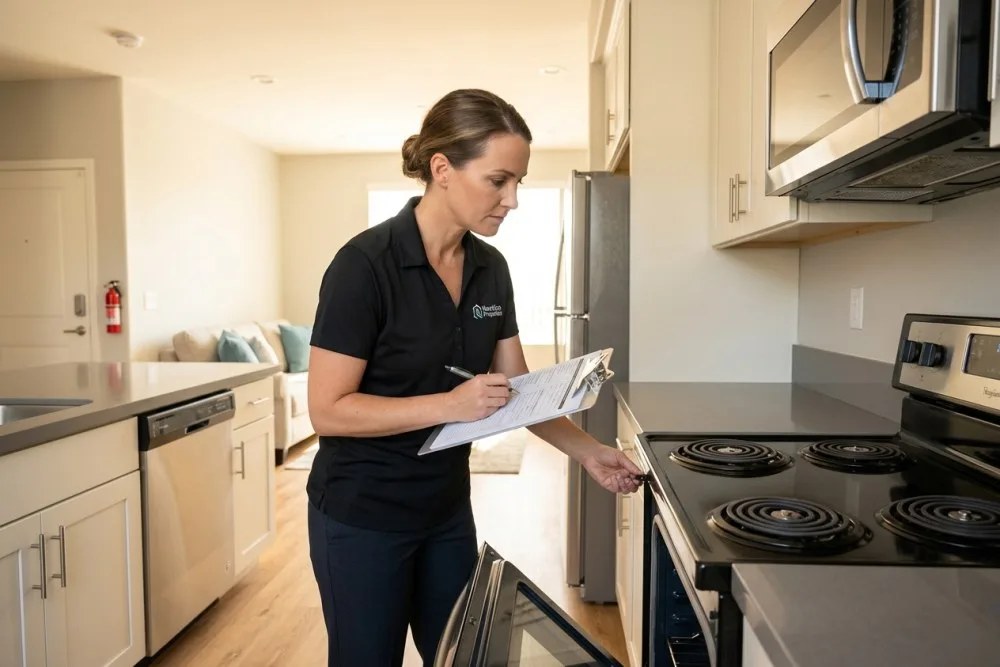 Housing Quality Standards inspection being conducted in Orange County apartment unit