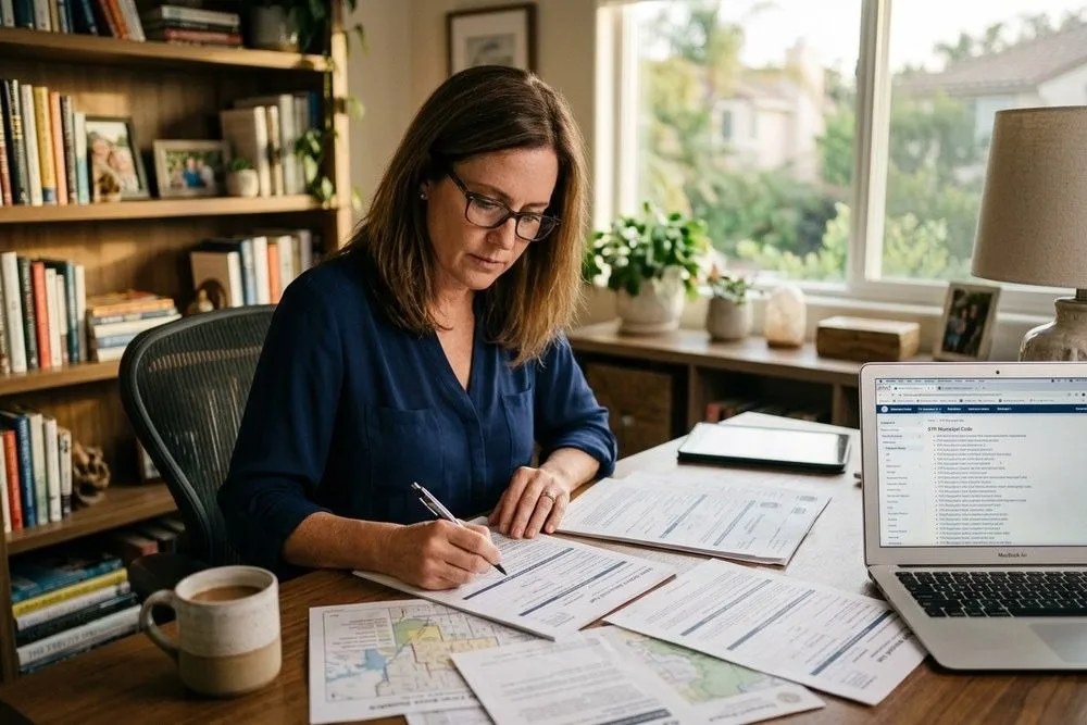 Property owner reviewing Orange County short-term rental permit compliance documentation